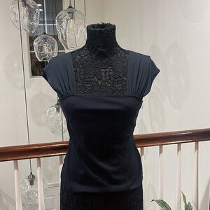 Meadow Rue Elegant Black Square Neck Blouse